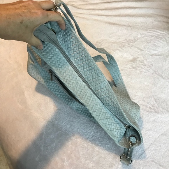 BORSE IN PELLE Genuine Leather Made in Italy Purse shoulder Bag Gray Woven - Picture 11 of 15